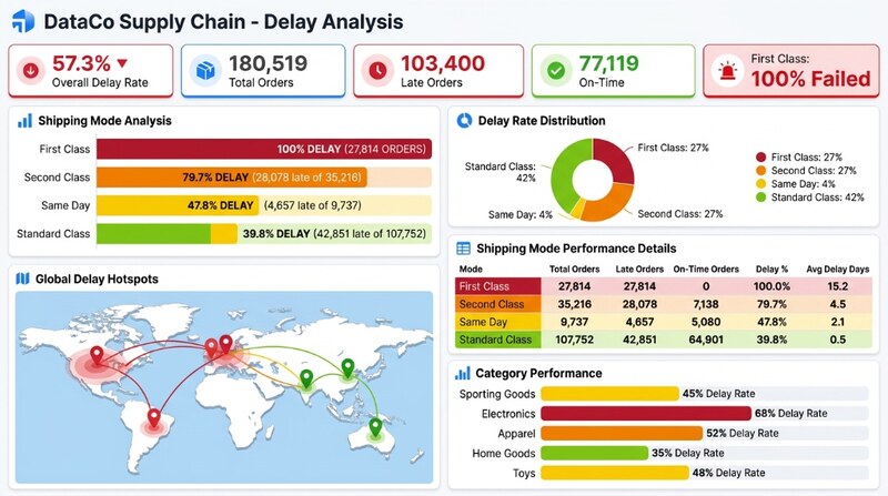 DataCo Supply Chain Delay Analysis Dashboard — Rafael Cruz-Camacho